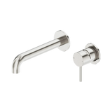 Nero Dolce Ii Wall Basin/Bath Mixer Set Separate Plates 185mm Curved Spout Brushed Nickel 25B016BN