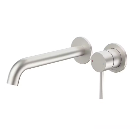 Caroma Liano II Wall Basin / Bath 210mm Mixer - 2 x Round Cover Plates - (Body & Trim) - Lead Free Brushed Nickel 96352BN6AF