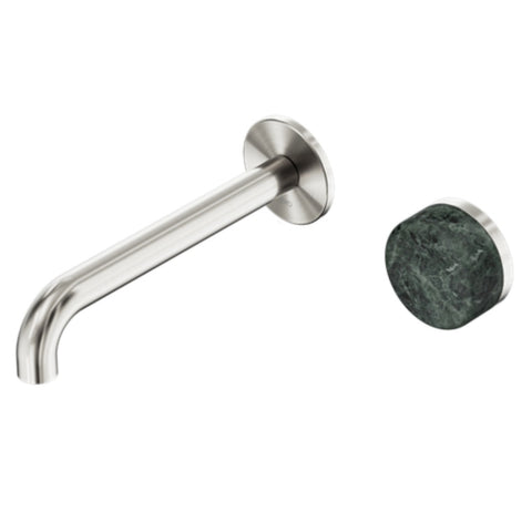 Nero Serenity Progressive Wall Basin Mixer 185mm Spout w/ Verde Alpi Handle Brushed Nickel 24E068BN