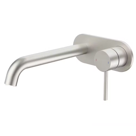 Caroma Liano II Wall Basin / Bath 210mm Mixer - Rounded Cover Plate -(Body & Trim)- Lead Free Brushed Nickel 96353BN6AF