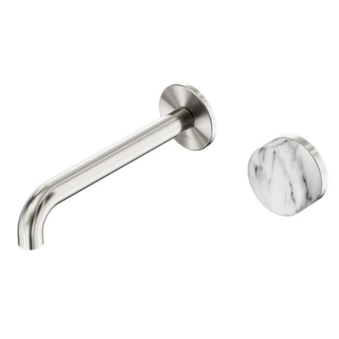 Nero Serenity Progressive Wall Basin Mixer 160mm Spout w/ Arabescato Corchia Handle Brushed Nickel 24E064BN