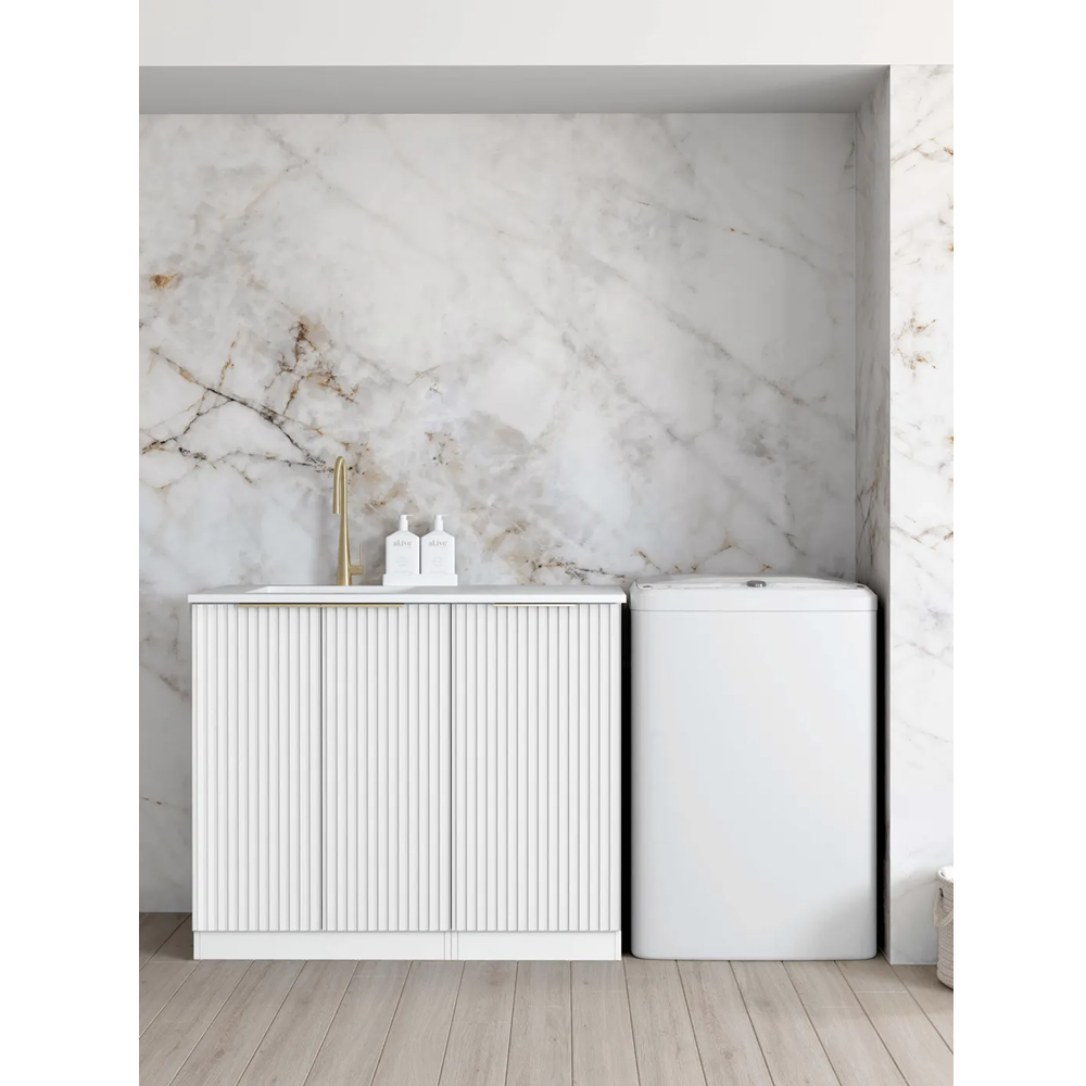 Otti Noosa Fluted Laundry Cabinet 1060mm White / Matte White Top LA-1060-NSW-MW