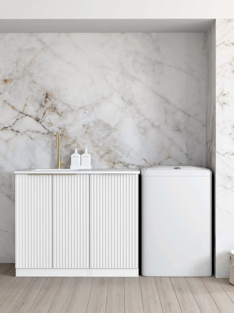 Otti Noosa Fluted Laundry Cabinet 1060mm White / Pure White Top LA-1060-NSW-PW