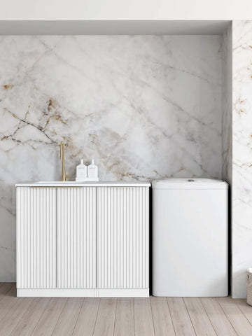 Otti Noosa Fluted Laundry Cabinet 1060mm White / Pure White Top LA-1060-NSW-PW