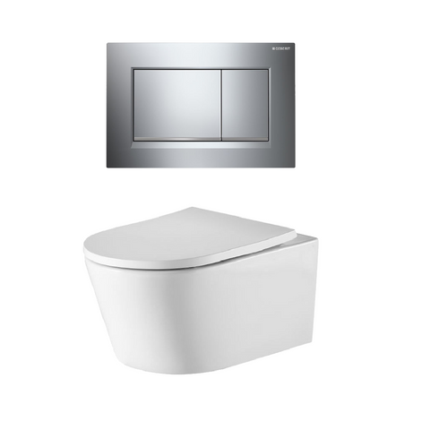 Oliveri Oslo Toilet Suite Wall Hung w/ Chrome Flush Plate Square Buttons White OS513SQPPCR