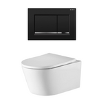 Oliveri Oslo Toilet Suite Wall Hung w/ Black Flush Plate Square Buttons White OS513SQPPBK