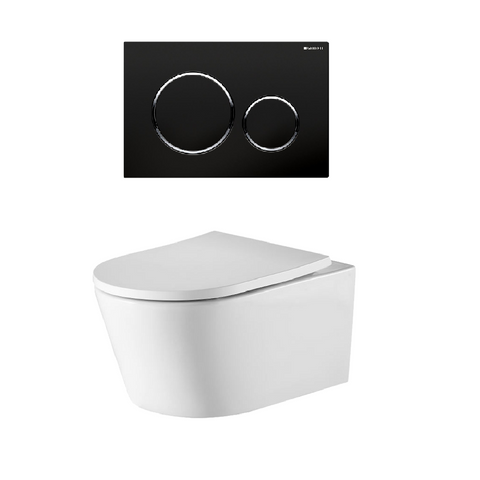 Oliveri Oslo Toilet Suite Wall Hung w/ Black Flush Plate Round Buttons White OS513RDPPBK