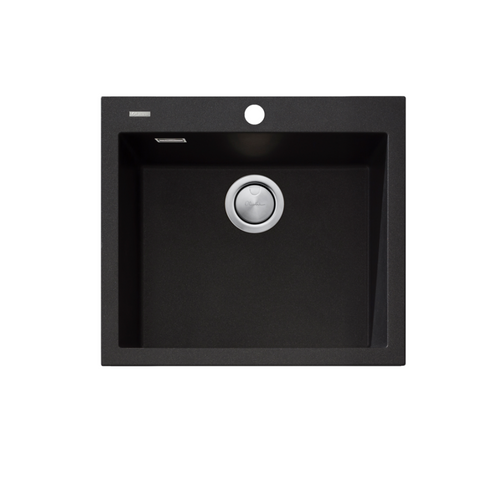 Oliveri Santorini Sink Large Bowl Topmount 540x480mm w/ Overflow Matte Black ST-MB1551 OF