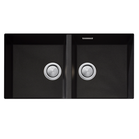 Oliveri Santorini Sink Double Bowl Undermount 840x480mm w/ Overflow Matte Black ST-MB1563U OF