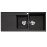 Oliveri Santorini Sink 1&3/4 Right Hand Bowl Topmount 1140x480mm w/ Drainer & Overflow Matte Black ST-MB1512 OF