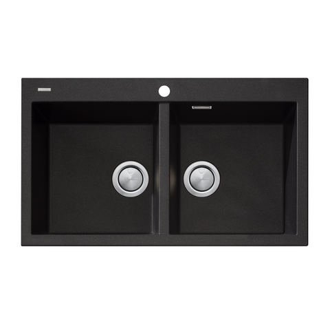 Oliveri Santorini Sink Double Bowl Topmount 840x480mm w/ Overflow Matte Black ST-MB1564 OF