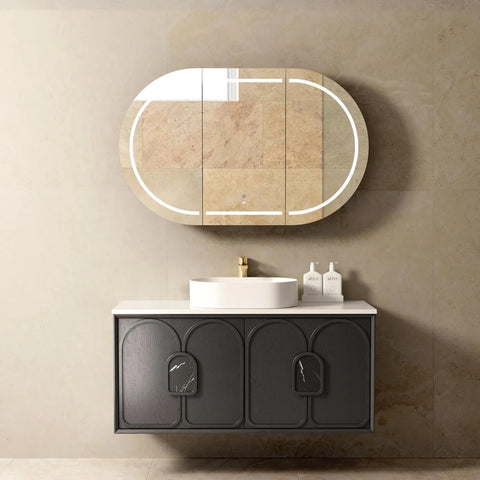 Otti Laguna Mk II Wall Hung Vanity 1200mm Black Oak w/ Matte White Top LGM1200BSTUD-MW
