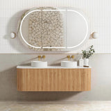 Otti Bondi Curve Wall Hung Vanity 1500mm Fluted Woodland Oak w/ Pure White Top BOW1500LST-PW