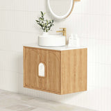 Otti Laguna Mk II Wall Hung Vanity 750mm Natural Woodland Oak w/ Natural Carrara Marble Top LGM750NSTUD-NCA