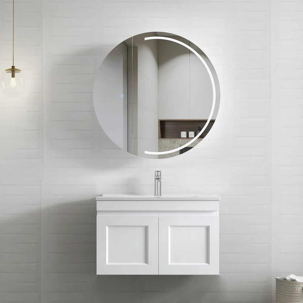 Otti Hampton Mark II Wall Hung Vanity 750mm Satin White w/ Pure White Top HPM750WSTUD-PW
