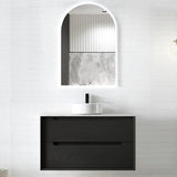 Otti Byron Wall Hung Vanity 900mm Black Oak w/ Matte White Top BY900BSTUD-MW