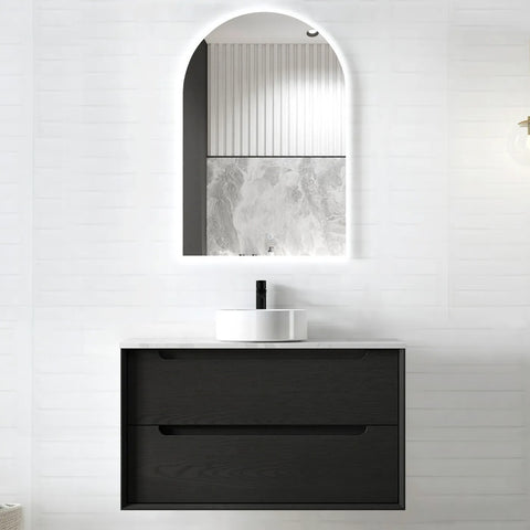 Otti Byron Wall Hung Vanity 900mm Black Oak w/ Matte White Top BY900BSTUD-MW