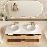 Otti Byron Wall Hung Vanity Fluted 1500mm Woodland Oak w/ Cloudy Carrara Top BYW1500LSTUD-CA