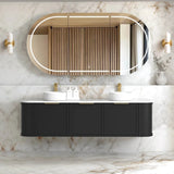 Otti Hampshire Wall Hung Curve Vanity 1800mm Satin Black w/ Natural Carrara Marble Top BOH1800BST-NCA