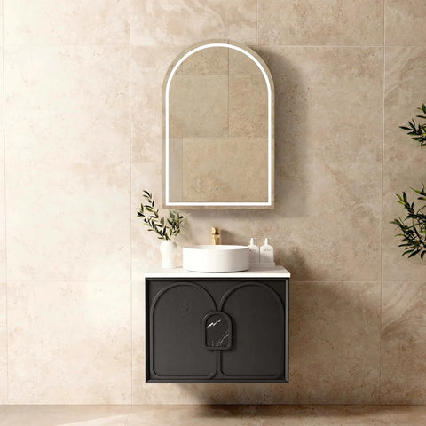 Otti Laguna Mk II Wall Hung Vanity 750mm Black Oak w/ Natural Carrara Marble Top LGM750BSTUD-NCA