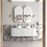 Otti Hampshire Wall Hung Curve Vanity 1500mm Satin White w/ Cloudy Carrara Top BOH1500WST-CA