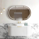 Otti Bondi Wall Hung Curve Vanity 1200mm Fluted Satin White w/ Natural Carrara Marble Top BO1200WST-NCA