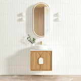 Otti Laguna Mk II Wall Hung Vanity 600mm Natural Woodland Oak w/ Pure White Top LGM600NSTUD-PW