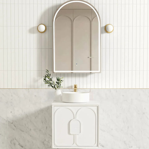 Otti Laguna Mk II Wall Hung Vanity 600mm Matte White w/ Natural Carrara Marble Top LGM600WSTUD-NCA