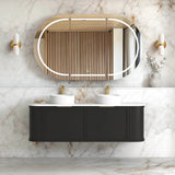 Otti Hampshire Wall Hung Curve Vanity 1500mm Satin Black w/ Cloudy Carrara Top BOH1500BST-CA