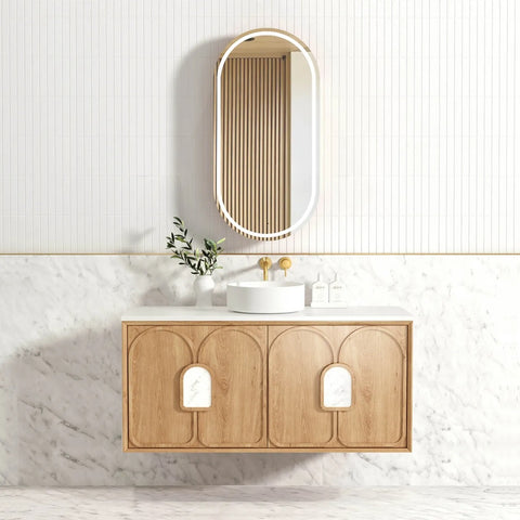 Otti Laguna Mk II Wall Hung Vanity 1200mm Natural Woodland Oak w/ Matte White Top LGM1200NSTUD-MW