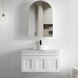 Otti Hampton Mark II Wall Hung Vanity 900mm Satin White w/ Cloudy Carrara Top HPM900WSTUD-CA