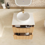 Otti Byron Wall Hung Vanity Fluted 600mm Woodland Oak w/ Cloudy Carrara Top BYW600LSTUD-CA