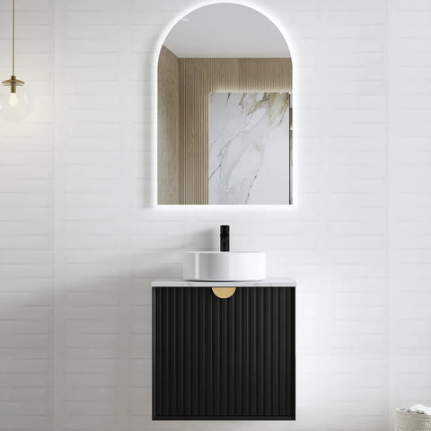 Otti Marlo Wall Hung Vanity 600mm Matte Black w/ Cloudy Carrara Top MA600BSTUD-CA