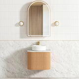 Otti Bondi Curve Wall Hung Vanity 600mm Fluted Woodland Oak w/ Cloudy Carrara Top BOW600LST-CA