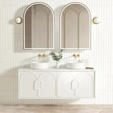 Otti Laguna Mk II Wall Hung Vanity 1500mm Matte White w/ Undermount Natural Carrara Marble Top & Basin LGM1500WSTUD-NCA-UB