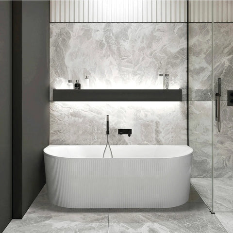 Otti Attica Noosa Freestanding Bath 1500mm Back to Wall Multi-fit w/ Overflow Matte White ANBT-BW-1500-MW-OF