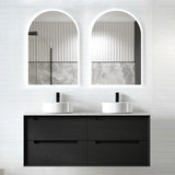 Otti Byron Wall Hung Vanity 1200mm Black Oak w/ Matte White Top Double Bowl BY1200BSTUD-MW-D