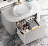 Otti Bondi Wall Hung Curve Vanity 900mm Fluted Satin White w/ Cloudy Carrara Top BO900WST-CA