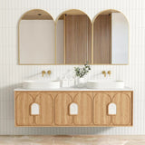 Otti Laguna Mk II Wall Hung Vanity 1800mm Natural Woodland Oak w/ Natural Carrara Marble Top LGM1800NSTUD-NCA