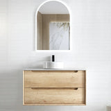 Otti Byron Wall Hung Vanity 900mm Natural Oak w/ Matte White Top BY900NSTUD-MW