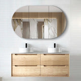 Otti Byron Wall Hung Vanity 1200mm Natural Oak w/ Pure White Top Double Bowl BY1200NSTUD-PW-D