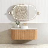 Otti Bondi Curve Wall Hung Vanity 1200mm Fluted Woodland Oak w/ Matte White Top BOW1200LST-MW