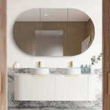 Otti Bondi Wall Hung Curve Vanity 1500mm Fluted Satin White w/ Natural Carrara Marble Top BO1500WST-NCA