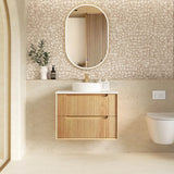 Otti Byron Wall Hung Vanity Fluted 750mm Woodland Oak w/ Ceramic Top BYW750NCT