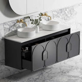 Otti Laguna Mk II Wall Hung Vanity 1500mm Black Oak w/ Undermount Natural Carrara Marble Top & Basin LGM1500BSTUD-NCA-UB