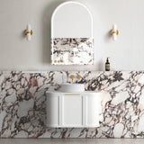 Otti Hampshire Wall Hung Curve Vanity 750mm Satin White w/ Cloudy Carrara Top BOH750WST-CA
