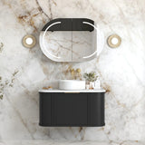 Otti Hampshire Wall Hung Curve Vanity 900mm Satin Black w/ Pure White Top BOH900BST-PW