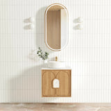 Otti Laguna Mk II Wall Hung Vanity 600mm Natural Woodland Oak w/ Undermount Natural Carrara Marble Top & Basin LGM600NSTUD-NCA-UB