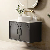 Otti Laguna Mk II Wall Hung Vanity 900mm Black Oak w/ Undermount Natural Carrara Marble Top & Basin LGM900BSTUD-NCA-UB