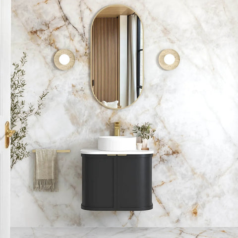 Otti Hampshire Wall Hung Curve Vanity 600mm Satin Black w/ Matte White Top BOH600BST-MW
